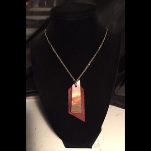 🤎 Handmade, handcut bronze & leather 18” necklace